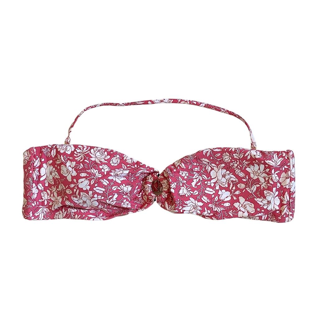J. Crew Strapless Removable Straps Floral Bikini Top Mauve Pink Size 2X Plus NEW